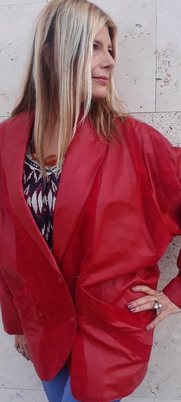 80s vintage cherry red punk leather jacket medium - Picture 3 of 5